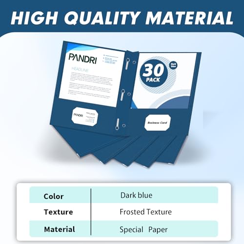 Two Pocket Folders, PANDRI 30 Pack Two Pocket Folders with Prongs, 3 Prong Folders Designed for Office and Classroom, Letter Size Darkblue