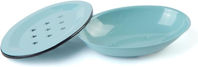 Enamel Soap Dish, Star Drip Tray- Oval 5.5 x 4 inch - Vintage Farmhouse Style (Blue)