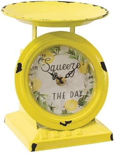 First of a Kind Vintage Squeeze The Day Lemon Old Town Scale Clock - Vintage Tabletop Clock for Farmhouse - Mid-Century Style, Lemon Metal Vintage Scale Clock for Kitchen & Living Room Decoration