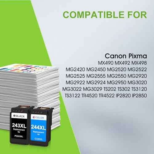PG-243XL/CL-244XL Ink Cartridges Replacement for Canon 243XL 244XL Combo Pack for Pixma TR4520 TS3322 TR4522 TS3122 MG2520 MG2522 MG2922 MX490 MX492 Printers (1 Black+1 Color)