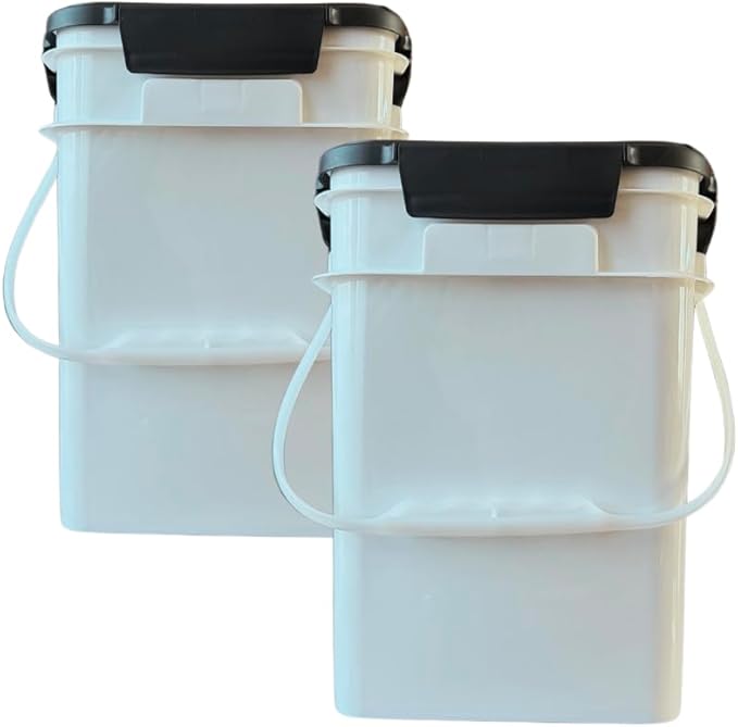 House Naturals 4 Gallon Square Food Grade Plastic Bucket with Lid, Made in USA (Pack of 2) BPA Free (White)