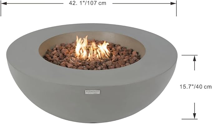 Elementi Lunar Bowl Concrete Fire Pit 42" x 42" Outdoor Patio Firepit Includes Lava Rocks Modern Fire Pits & Outdoor Fireplaces for Garden, Deck, Indoor & Outdoor Heating