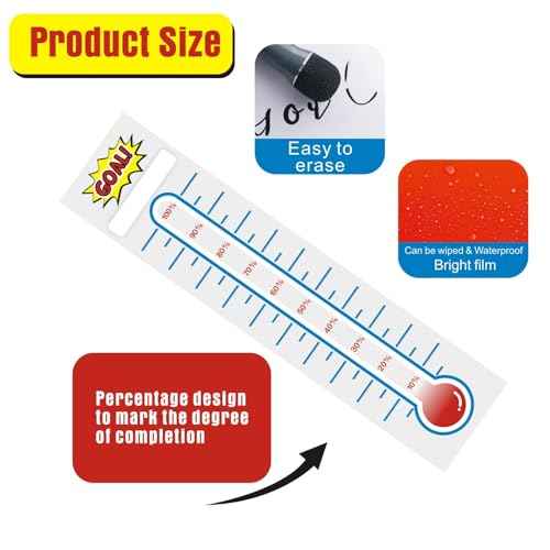 KIUKIUO 5 Pcs Fundraising Thermometer Charts 10 x 40 Dry Erase Goal Trackers Chart Thermometer Goal Setting Wall Poster Vinyl Sticker for Home School Office Fundraising (Grey)