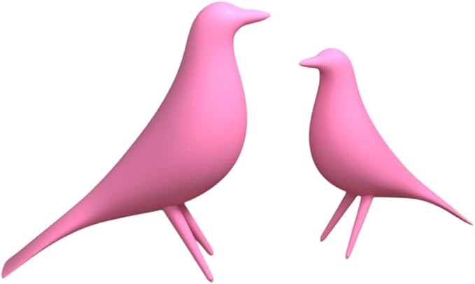 Mid Century Modern Retro Style Bird Family Decor Vintage Look Figurines 1960s 50s MCM Midmod Set of 2 Office Decoration Home Living room Gift (Pink)