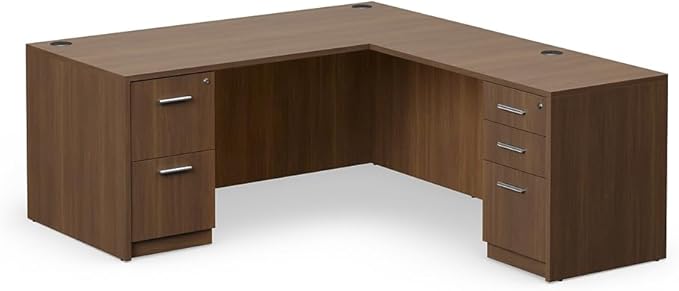 nbf signature series Reversible L Shaped Desk - 66" W Warm Ash Finish Ergonomic Computer Desk for Office Corner Working Desk Stylish PC Desk for Home Office Use