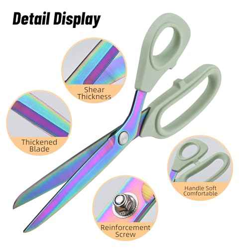 Premium Fabric Scissors Heavy Duty Multi-Purpose Titanium Coated Stainless Steel Leather Sewing Tailor's Scissors with Comfortable Handles, Craft Clothing shears (9.8 in.)