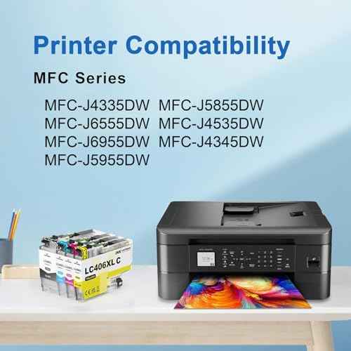 LEDES LC406XL LC406 High Yield Ink Cartridges for Brother Printer LC 406XL 406 XL for MFC-J4335DW MFC-J5855DW MFC-J6555DW MFC-J4535DW MFC-J6955DW MFC-J4345DW MFC-J5955DW(4 Pack BK/C/M/Y)