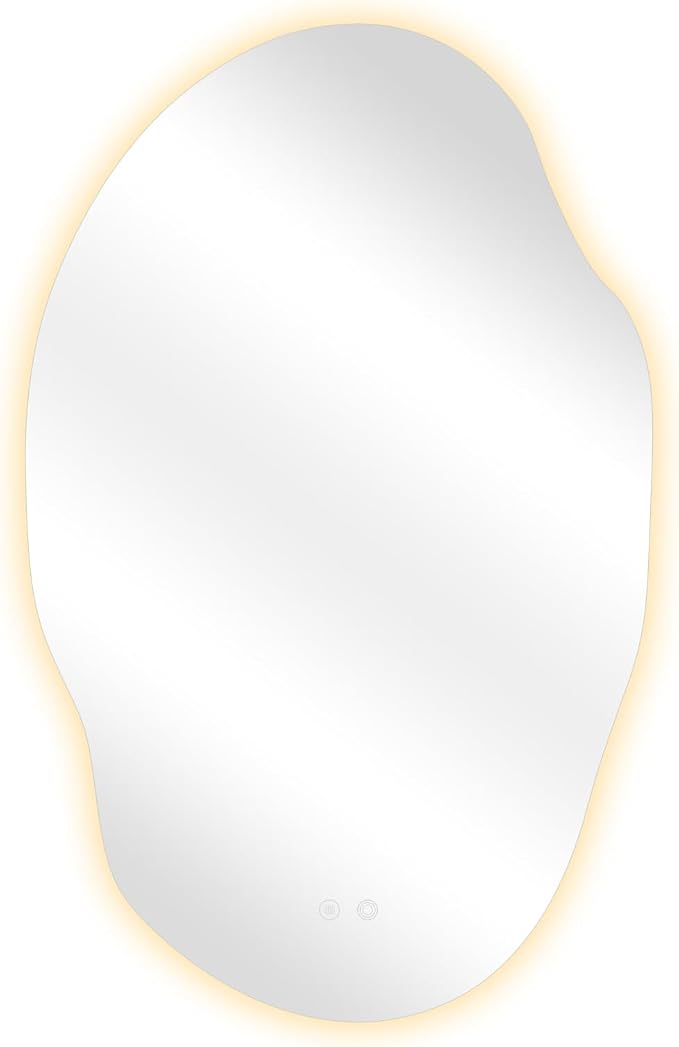 Asymmetrical LED Bathroom Mirror with Lights,Irregular Led Bathroom Vanity Mirror for Wall with Backlit, Anti Fog, 3 Colors and Dimmable Light,[Horizontal/Vertical] 48" H x 30" W