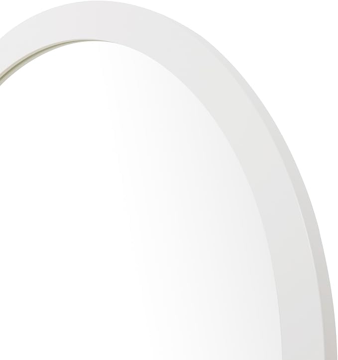 ARIEL Round Wooden Mirror 36" in White, Wood Circle Wall Mirror for Bathroom, Vanity, Entryway & Living Room Decor, Farmhouse Style