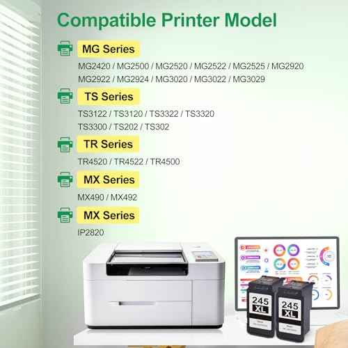 LEMERO UTRUST 245XL Ink Cartridge Remanufactured for Canon 245XL Black Ink, PG245XL Black Ink Cartridge Work with Pixma TR4520 MG2522 MG2520 MX490 MX492 TS3322 Printer 245XL Ink (2 Black)