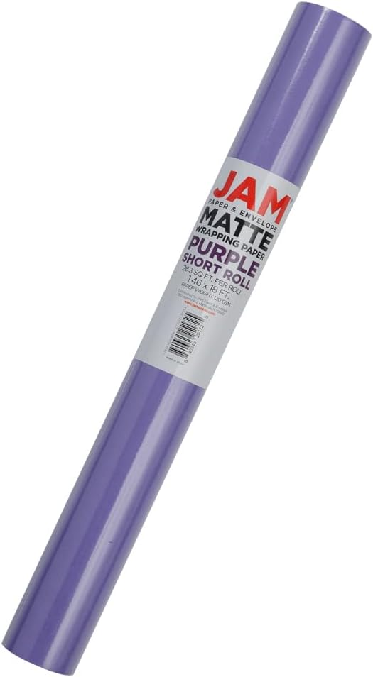 JAM Paper Gift Wrap - Matte Wrapping Paper - 26.3 Sq Ft (17 in x 18 Ft) - Matte Purple - Roll Sold Individually