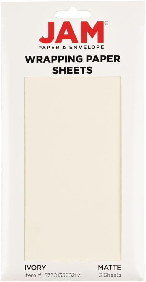 JAM Paper Gift Wrap - Matte Wrapping Paper Sheets - 30" x 20" Per Sheet (25 Sq Ft Total) - Matte Ivory - 6 Sheets/Pack