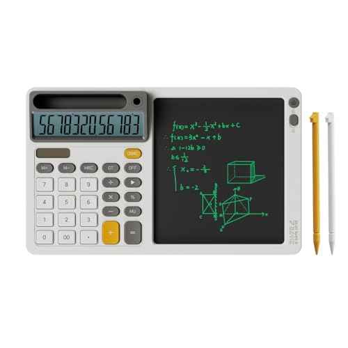Solar Desktop Calculator with 7.5 inc LCD Writing Membrane, 15¡Æ Tilt for Easy Reading, Integrated Phone Stand, Voice & Silent Modes, Anti-Slip Pads for Stability, Ideal for Office & Study Use
