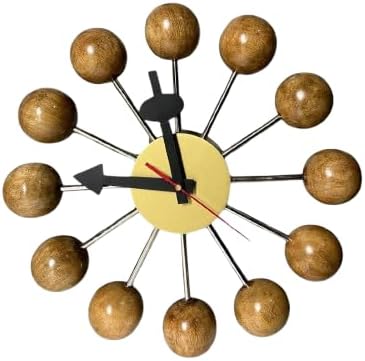 Mid Century Modern Ball Clock – George Nelson Style Wooden Wall Clock, Retro Starburst Design, Silent Non-Ticking Decorative Wall Decor for Living Room, Office, Kitchen & Home (Natural Brown, 20 Inch)