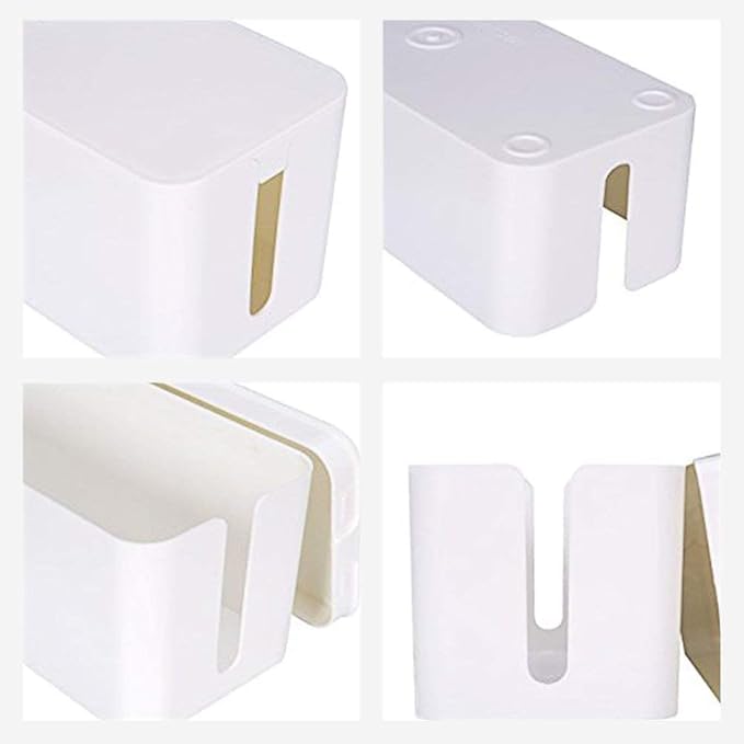 [Set of Three] Cable Management Boxes Organizer, Large Storage Wires Keeper Holder for Desk, TV, Computer, USB Hub, System to Cover and Hide & Power Strips & Cords (Ice White)
