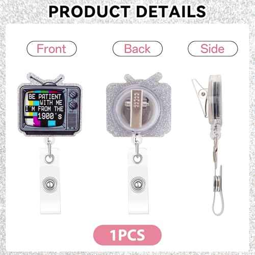 Funny Nurse Badge Reel Cute Nursing TV Badge Reel Retractable Be Patient with Me I'm from The 1900's Id Card Holder with Clip for Doctor Medical Worker Healthcare Nurse Gifts