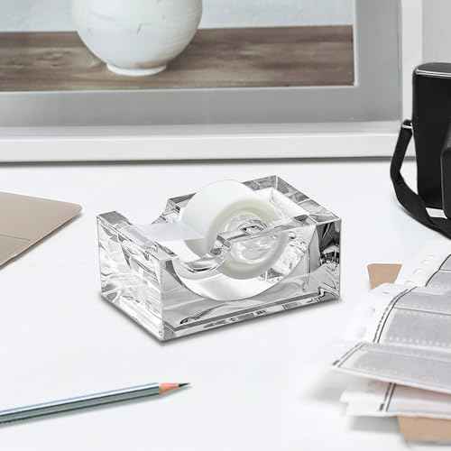Amazing Abby - Tanya - Acrylic Tape Dispenser (1-Pack), Plastic Label Roll Holder, Clear Sticker Organizer, Perfect Office Desktop Storage Solution for Tapes, Labels, Stickers, and More