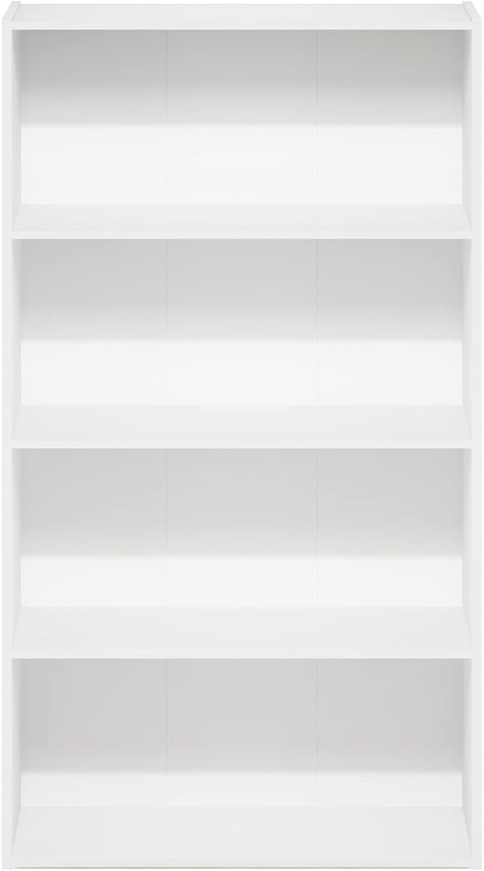 Furinno PASIR Book Shelf, 4-Tier Bookshelf, Bookcase with Open Shelf, 9.4 x 23.6 x 41.7, for Living Room, Bedroom, Home Office, White