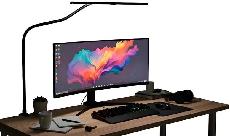 Skiennix LED Desk Lamp - Dimmable Clip-On Light with Gooseneck Design for Home Office & Reading - Black