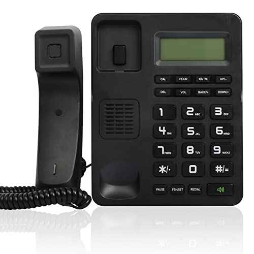Corded Desktop Telephone?Wired Landline Phone for Home, Office, or Hotel with Adjustable Volume, 3-Level Screen Contrast, Caller ID, and Built-in Calculator-Black