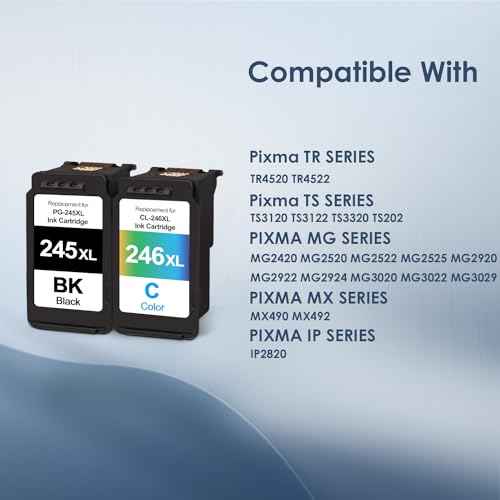PG-245XL CL-246XL Black/Color Ink Cartridges Replacement for Canon 245XL 246XL Combo Pack for PIXMA TS3322 TR4522 MG2522 MX490 MX492 TR4520 TS3320 TS3300 TR4500 MG2500 Printer (1 Black 1 Tri-Color)