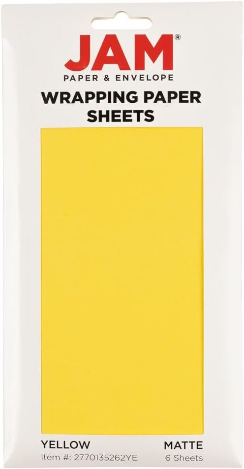 JAM Paper Gift Wrap - Matte Wrapping Paper Sheets - 30" x 20" Per Sheet (25 Sq Ft Total) - Matte Yellow - 6 Sheets/Pack