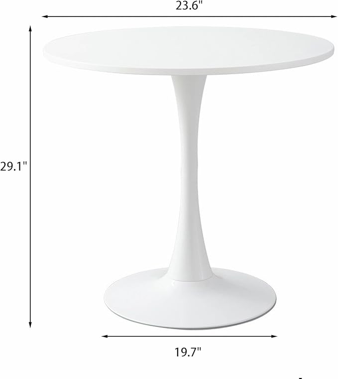 24" Tulip Table for 1-2 Persons Modern Round Dining Room Table, Mid-Century Modern White Small Kitchen Table with MDF Wooden Top, Leisure Coffee Table for Living Room, Dining Room, Office