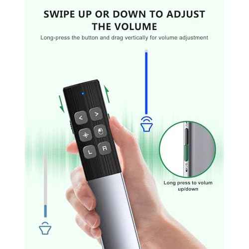 Wireless Rechargeable Presentation Clicker- Presentation Remote with Air Mouse Control, Gyro Volume Adjustment & Ink Annotation- Clicker for PowerPoint, Keynote on Mac, PC, Laptop