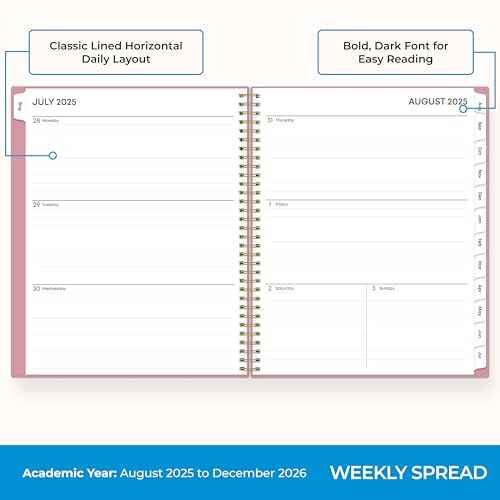 Blue Sky 17 Month 2025-2026 Weekly and Monthly Academic Year Planner Calendar, August 2025 - December 2026, 8.5" x 11", Flexible Cover, Wirebound, Laminated Tabs, Dusty Rose