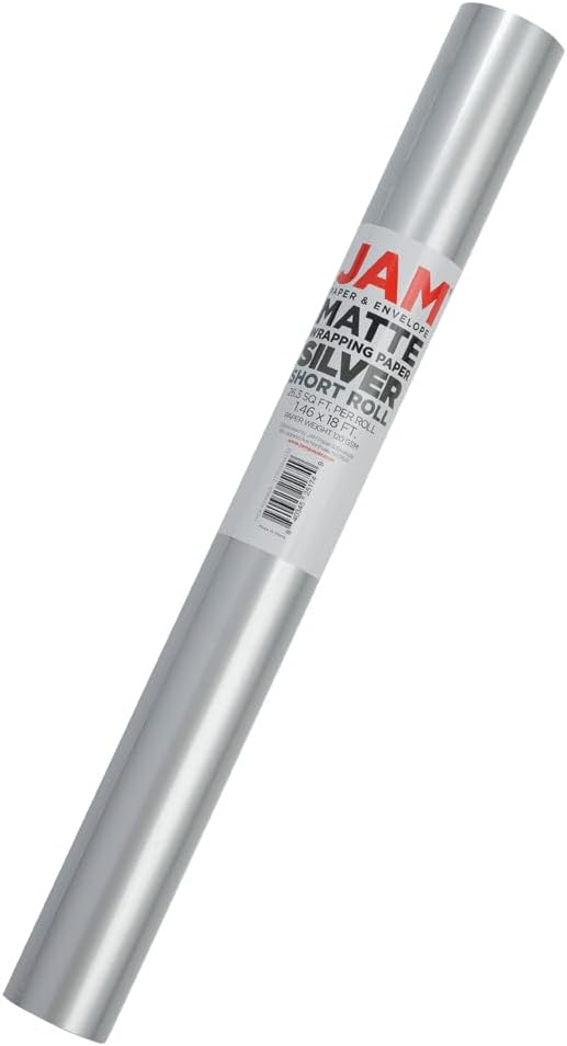 JAM Paper Gift Wrap - Matte Wrapping Paper - 26.3 Sq Ft (17 in x 18 Ft) - Matte Silver Foil - Roll Sold Individually
