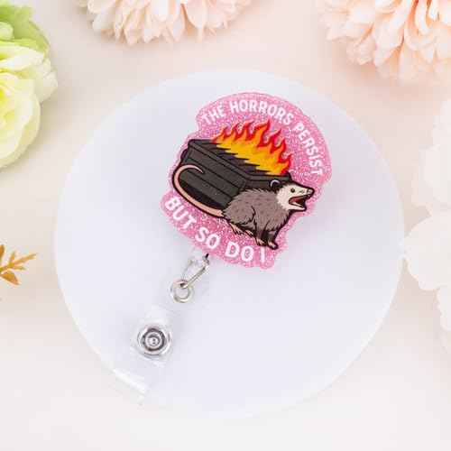 Funny Nurse Badge Reel, Possum Dumpster Fire Badge Holder with Retractable Clip, Cute Gifts for Nursing Student RN LPN CNA MA Medical Worker Teacher Doctor