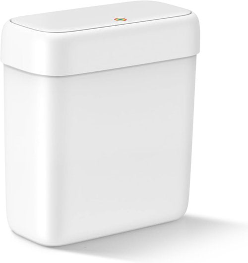MOPALL Small Bathroom Trash Can - 2.6 Gallon Slim Plastic Waste Bin with Pop-Up Lid | Dog-Proof Design, White