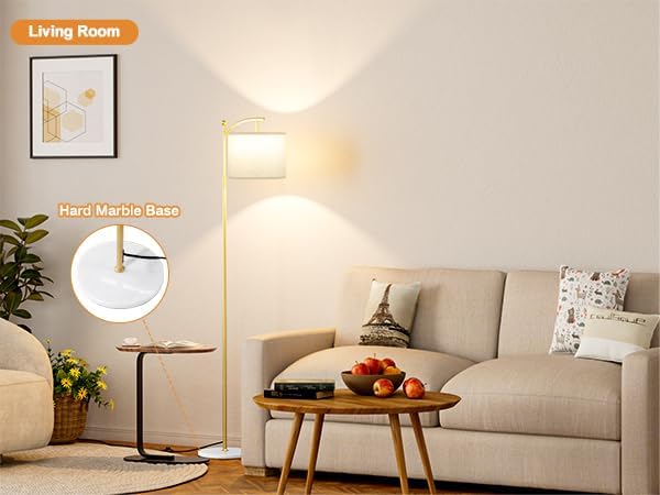 Ambimall 60" Floor Lamp for Living Room with 3 Color Temperatures, Gold Standing Lamp with White Marble Base, Modern Tall Lamp for Bedroom Office, 9W LED Bulb Included