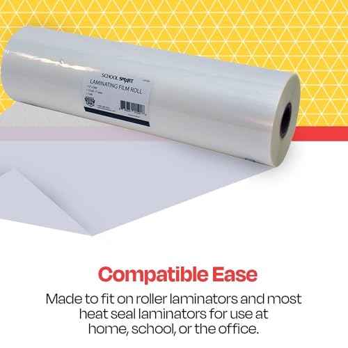 School Smart Laminating Film Roll, 12 Inches x 500 Feet, 1.5 mil Thick,1 core, High Gloss