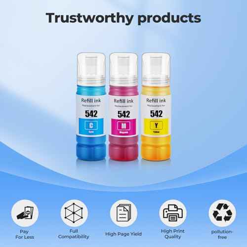 542 Ink Refill Bottles Color Combo Pack ET-5850 ET-5150 ET-5170 ET-16650 Replacement for 542 Ink Refill Bottles Work with ET-5150 ET-5170 ET-5180 ET-5800 ET-5850 ET-5880 ET-16600 ET-16650