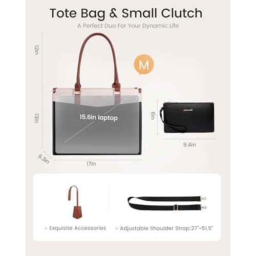 LOVEVOOK Laptop Bag for Women, 2-in-1 Tote Purse with Clutch & Cup Holder, Waterproof Briefcase for Work Travel