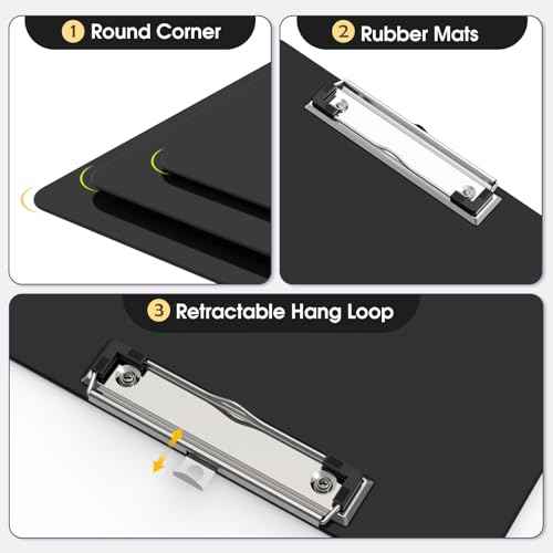 Plastic Clipboards, A4 Black Clip Board 8.5x11 for Classroom, Students, Kid, Woman, Size 9" x 12.5" with Low Profile Clip, Office & School Supply