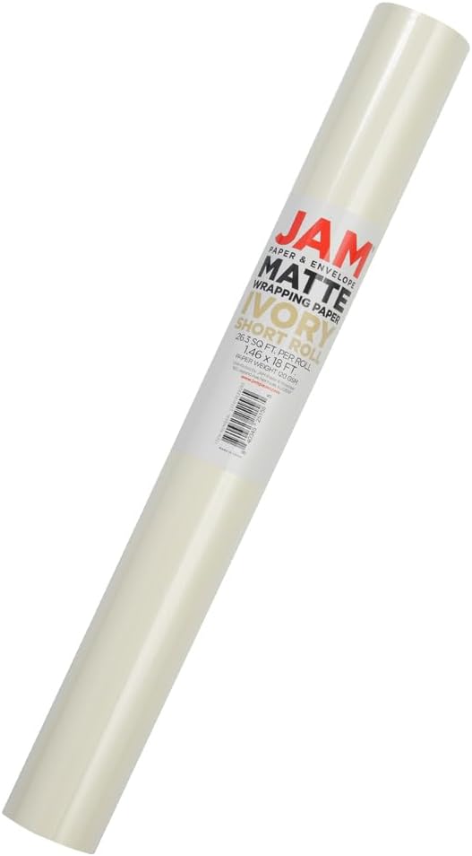JAM Paper Gift Wrap - Matte Wrapping Paper - 26.3 Sq Ft (17 in x 18 Ft) - Matte Ivory - Roll Sold Individually