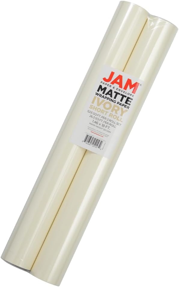 JAM Paper Gift Wrap - Matte Wrapping Paper - 52.6 Sq Ft Total (17 in x 18 Ft Each) - Matte Ivory - 2 Rolls/Pack