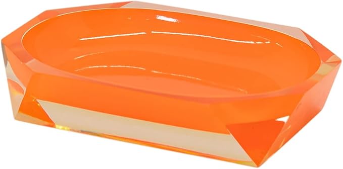 Faceted Soap Dish, Durable Resin, Smooth, Easy to Clean, for Stylish Bathroom Décor, Orange, 4x5, Sold Individually