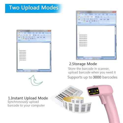 USB Wireless Barcode Scanner,Symcode Handheld Laser 1D Bar Code Reader Scanner (2.4GHz Wireless & USB2.0 Wired) Rechargeable Cordless 1D Barcode Scanner