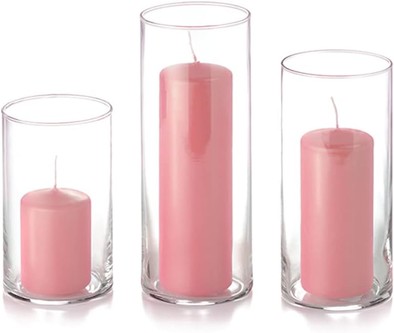 yummi Set of 36 Slim Pillars and Cylinder Vases - Light Rose