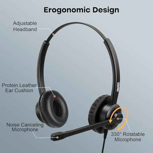 MAIRDI Phone Headset with Microphone Noise Canceling, Telephone Headset for Call Center, Office Headset with RJ9 & 3.5mm Jack for Landline Deskphone Cell Phone PC Laptop, Work for Polycom Avaya