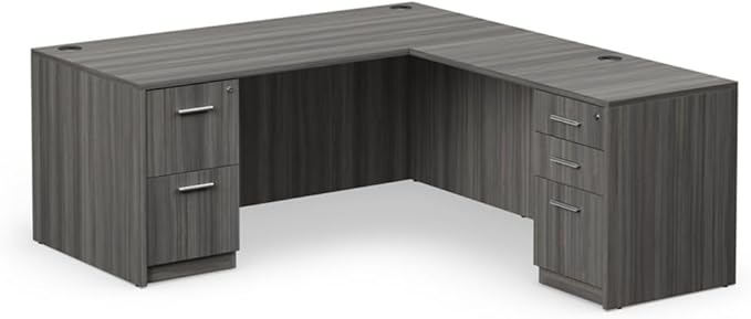 nbf signature series Reversible L Shaped Desk - 66" W Warm Ash Finish Ergonomic Computer Desk for Office Corner Working Desk Stylish PC Desk for Home Office Use