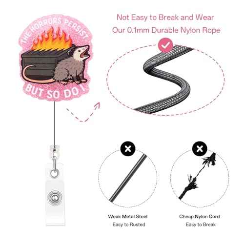 Funny Nurse Badge Reel, Possum Dumpster Fire Badge Holder with Retractable Clip, Cute Gifts for Nursing Student RN LPN CNA MA Medical Worker Teacher Doctor