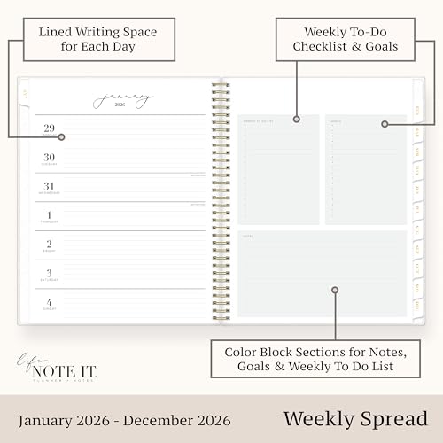 Blue Sky Life Note It 2026 Weekly and Monthly Planner Notes, January 2026 - December 2026, 8.5" x 11", Flexible Cover, Durable Twin Wire Binding, Storage Pocket, 50 Perforated Notes Sheets, Leah