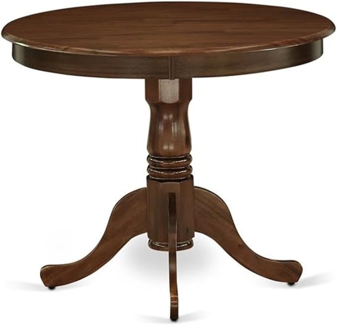 East West Furniture ANT-AWA-TP Antique Modern Kitchen Table - a Round Dining Table Top with Pedestal Base, 36x36 Inch, Walnut