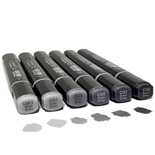 6 Pack Grey Gray Alcohol Markers, Cool Grey Double Tipped Soft Fine Tips and Brush Art Marker for Artists Students Adults kids