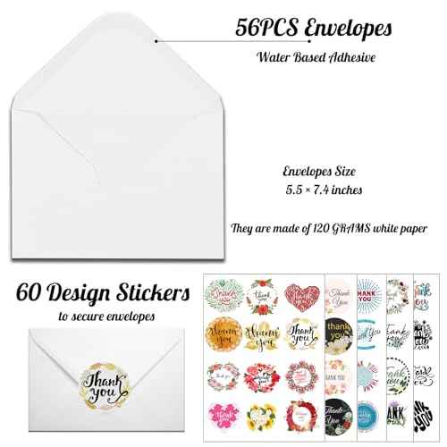 56 Bulk Thank You Cards, Assorted Thank You Cards with Envelopes, Matching Stickers and Storage Box - 5 x 7 Inch Blank Thank You Greeting Cards