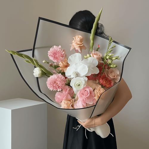 BBJ WRAPS Black Flower Wrapping Paper Waterproof Floral Bouquet Wraps, Korean Paper wrap Florist Supplies 20 Counts (Black)